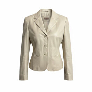 i.e. Women's Cream Leather Button Blazer Jacket Size M